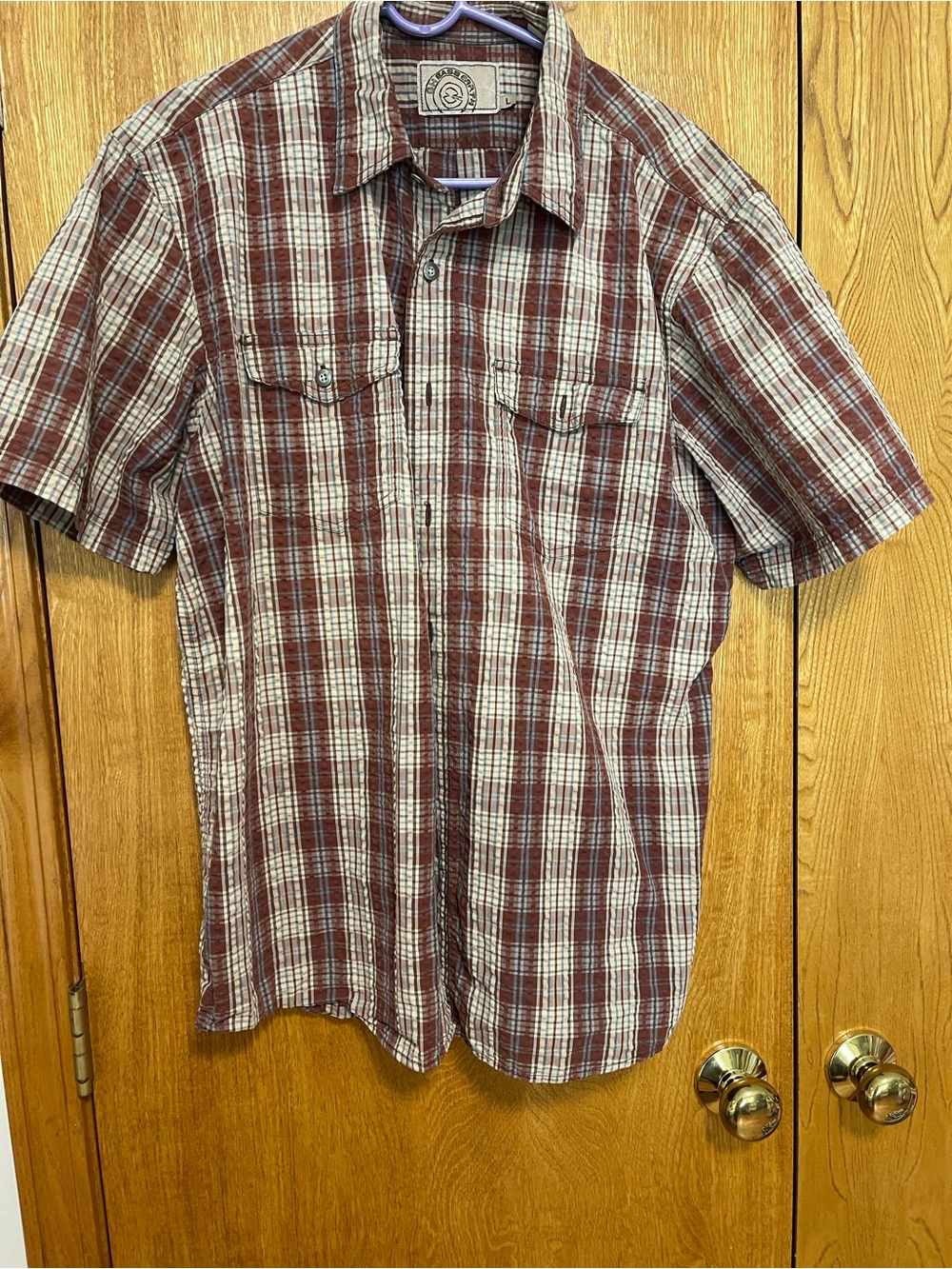 Bass Men's Short-Sleeve Plaid Button-Down Shirt - Brown & White
